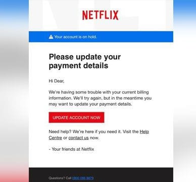 Common Spoofing Scam using Netflix